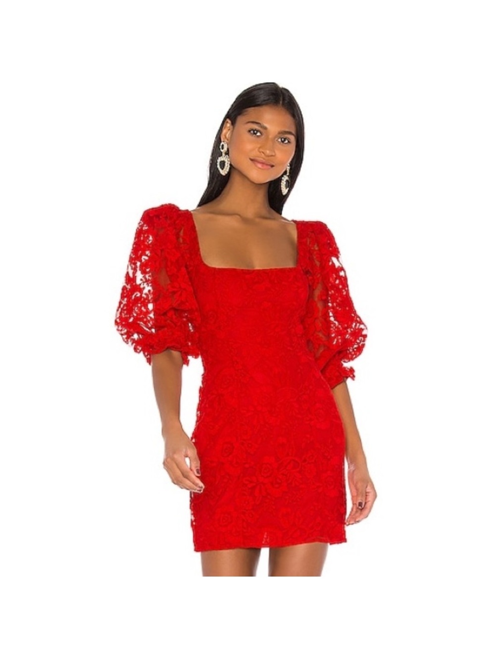 LPA Tonia Red Lace Mini Dress